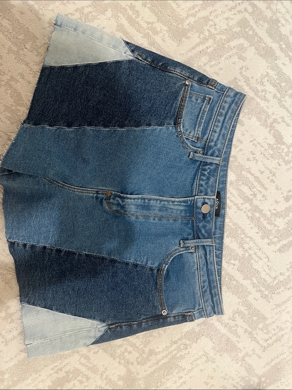 Aqua Two-Tone Blue Patchwork Denim Shorts